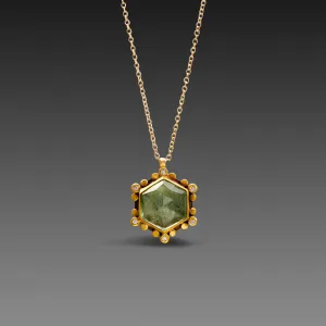 Geometric Moss Aquamarine Necklace with Diamond Trios