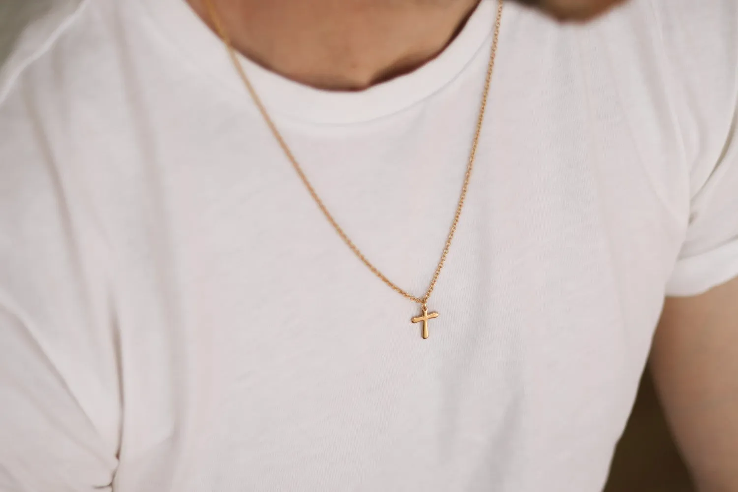 Gold cross necklace for men, stainless steel chain necklace