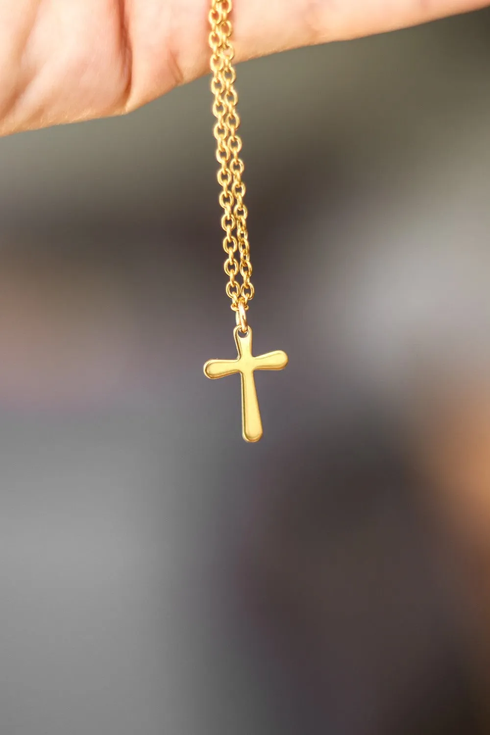 Gold cross necklace for men, stainless steel chain necklace