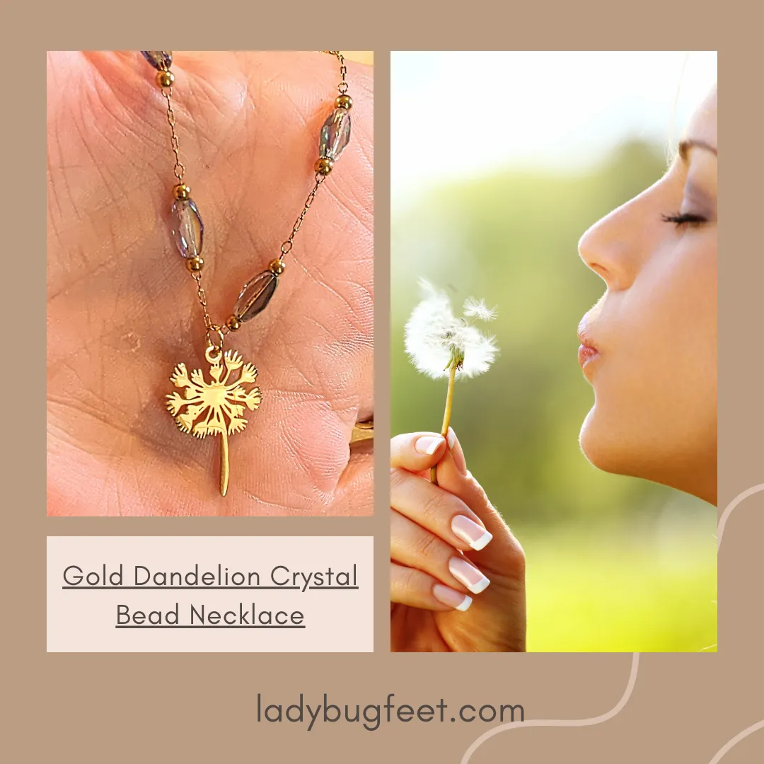 Gold Dandelion Crystal Bead Necklace, 20 inch