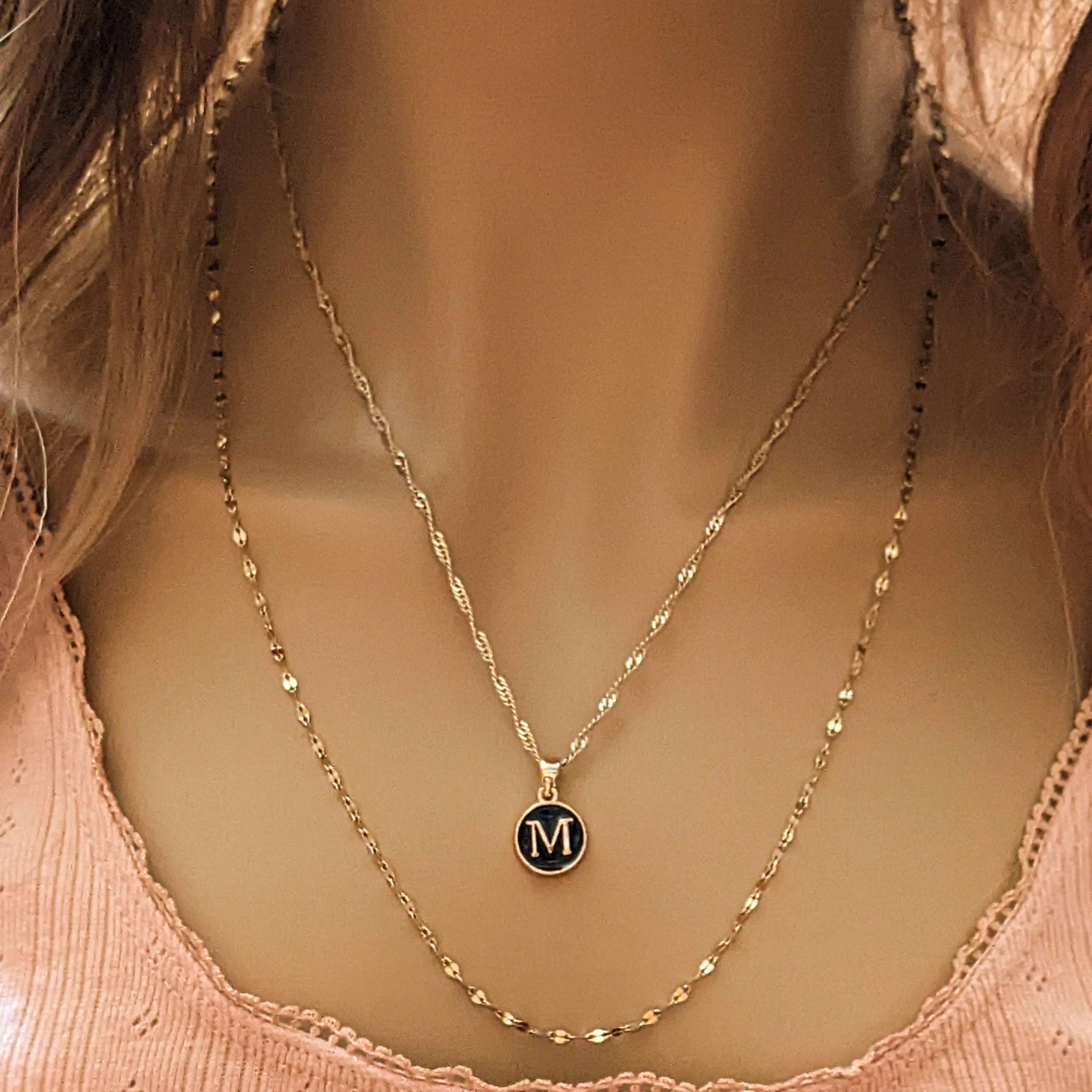 Gold Sun Moon Initial Layered Necklace Set