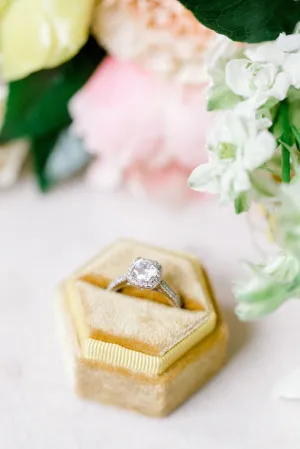 Golden Yellow Velvet Hexagon Ring Box