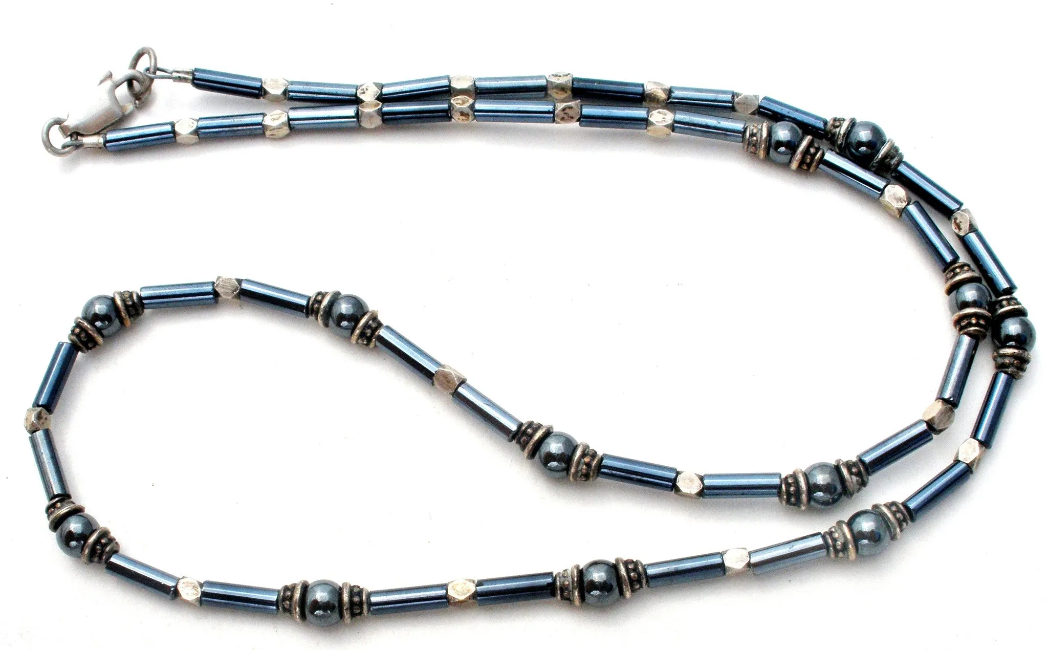 Hematite & Sterling Silver Bead Necklace 16"