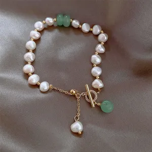 Korean hot selling fashion jewelry simple natural freshwater pearl bracelet elegant women's stretch adjustable stone bracelet