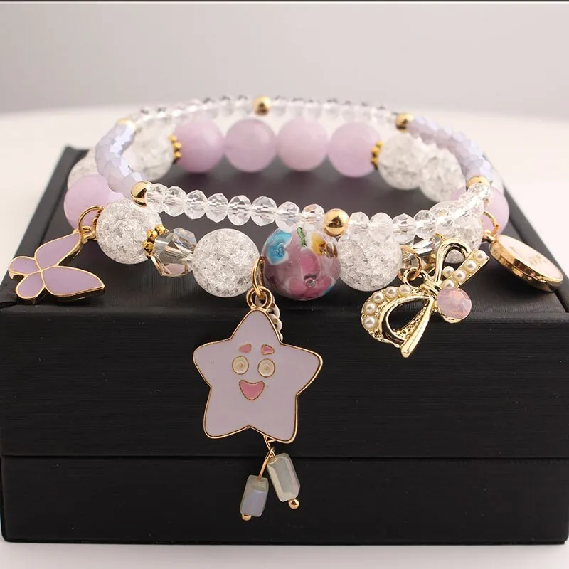 Korean style travel vacation fresh personalized elastic women's bracelet burst beads bracelet for women love pendant Jewelry