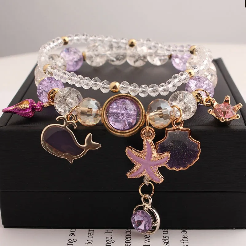 Korean style travel vacation fresh personalized elastic women's bracelet burst beads bracelet for women love pendant Jewelry