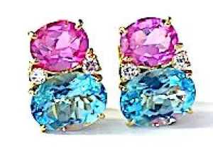 Large GUM DROP™ Earrings with Pink Topaz and Blue Topaz and Diamonds