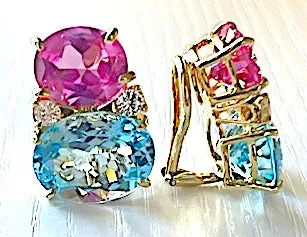 Large GUM DROP™ Earrings with Pink Topaz and Blue Topaz and Diamonds