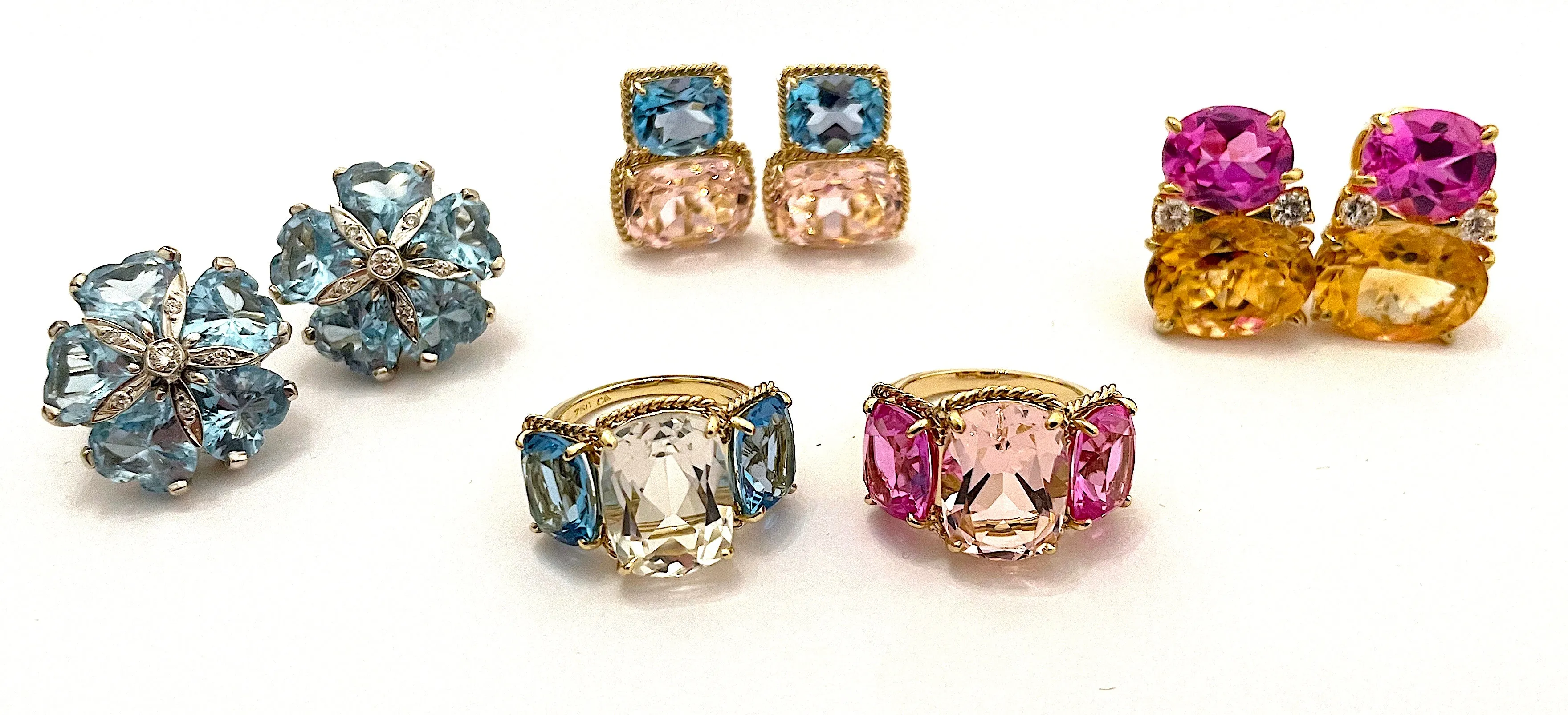 Large GUM DROP™ Earrings with Pink Topaz and Blue Topaz and Diamonds