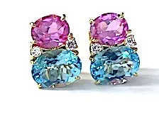 Large GUM DROP™ Earrings with Pink Topaz and Blue Topaz and Diamonds