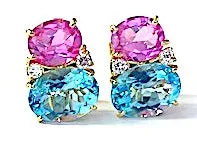 Large GUM DROP™ Earrings with Pink Topaz and Blue Topaz and Diamonds