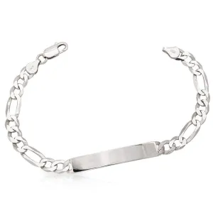 Men's ID Bracelet 7mm Figaro Chain 925 Sterling Silver Italian Made Bracelet