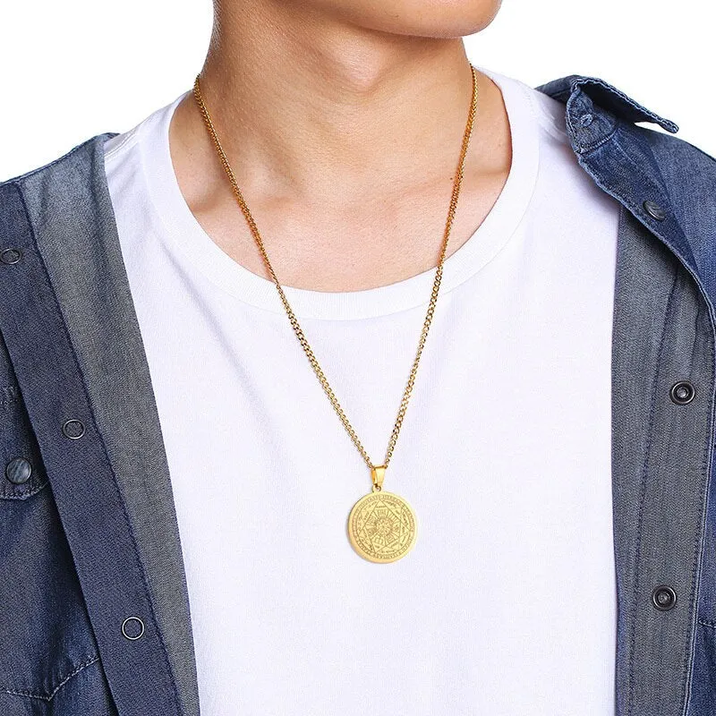 Mens's Necklace Stainless Steel Gold Color The Seals Of The Seven Archangels Sigil Pendant Haniel Michael Gabriel Sign