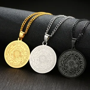 Mens's Necklace Stainless Steel Gold Color The Seals Of The Seven Archangels Sigil Pendant Haniel Michael Gabriel Sign