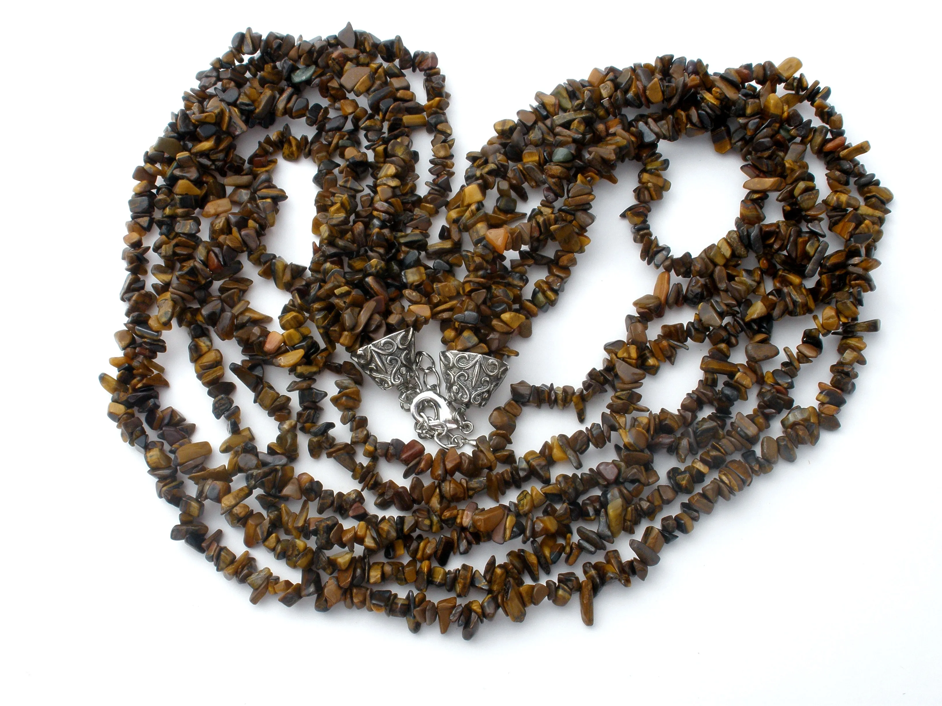 Multi Strand Tigers Eye Nugget Bead Necklace