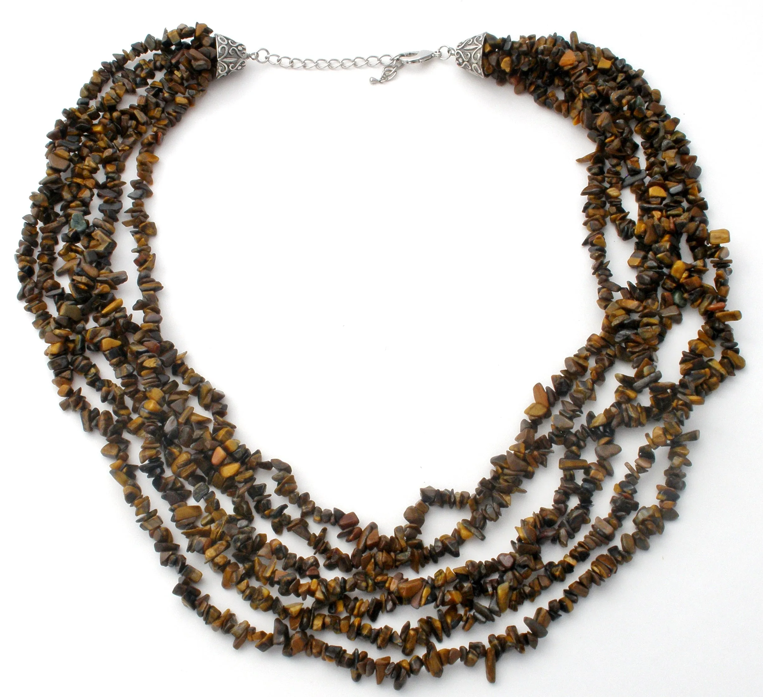 Multi Strand Tigers Eye Nugget Bead Necklace