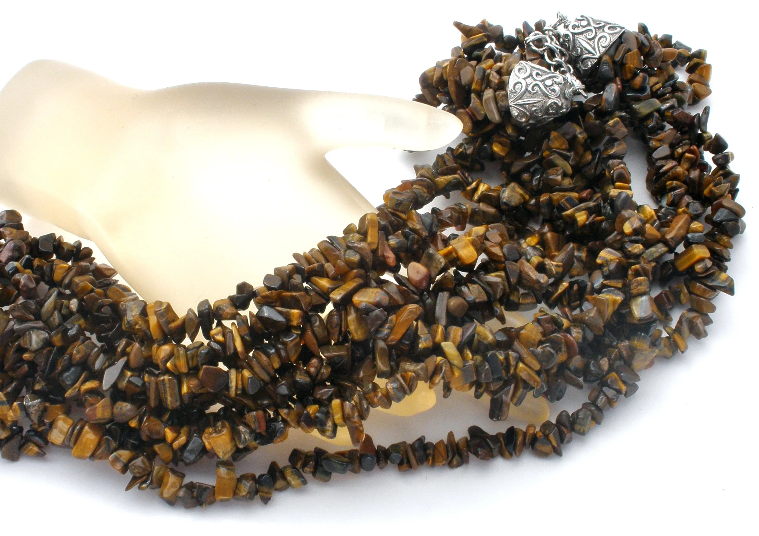 Multi Strand Tigers Eye Nugget Bead Necklace