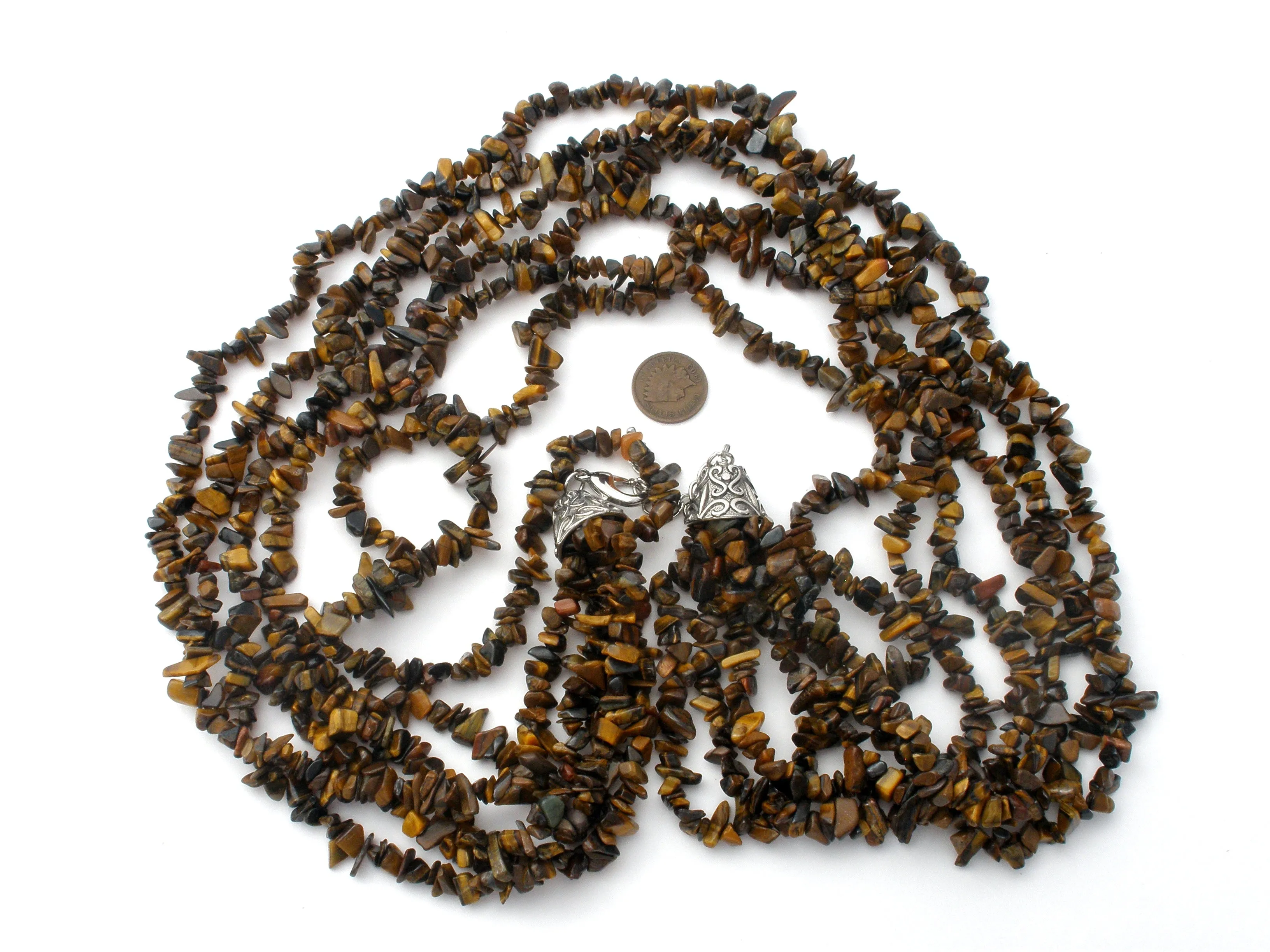 Multi Strand Tigers Eye Nugget Bead Necklace