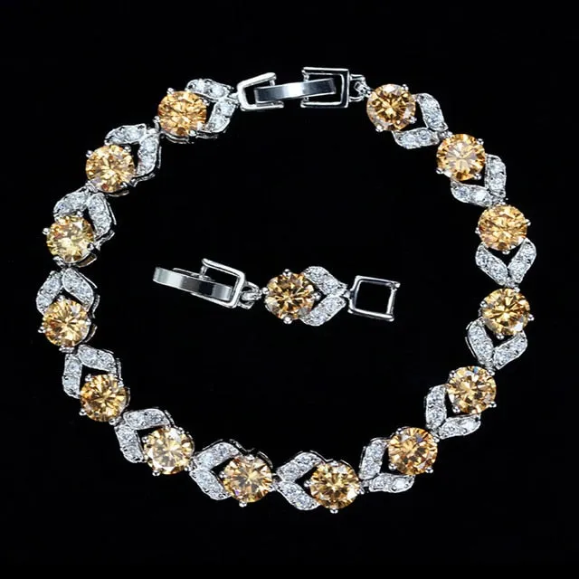 Pera Unique Design Olive Green Cubic Zirconia Stone Silver Color Jewelry Fashion Women Party Charm Link Bracelets for Gift B096