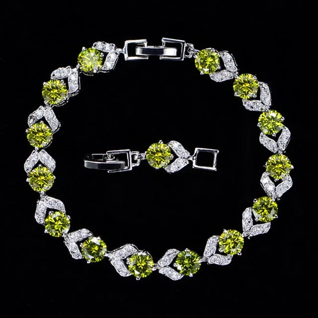 Pera Unique Design Olive Green Cubic Zirconia Stone Silver Color Jewelry Fashion Women Party Charm Link Bracelets for Gift B096