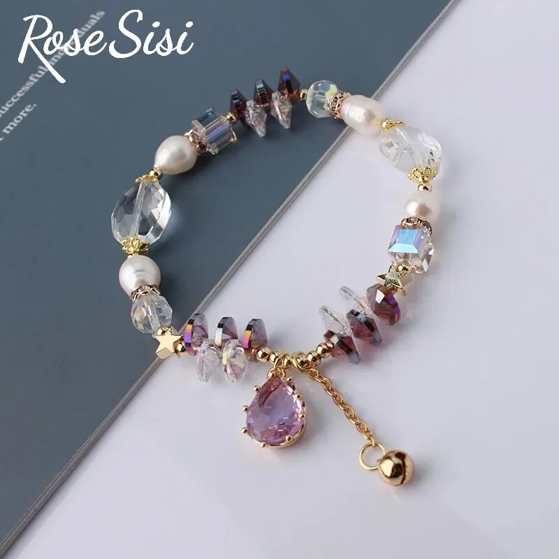 Rose sisi European and American style retro water drop pendant bracelet for women fresh water Pearl Crystal ladies bracelet