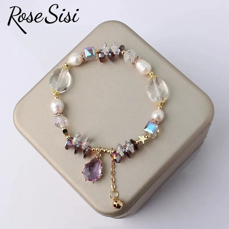 Rose sisi European and American style retro water drop pendant bracelet for women fresh water Pearl Crystal ladies bracelet