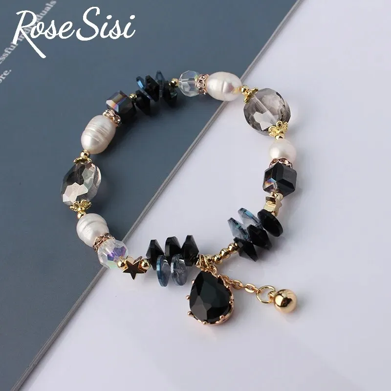 Rose sisi European and American style retro water drop pendant bracelet for women fresh water Pearl Crystal ladies bracelet