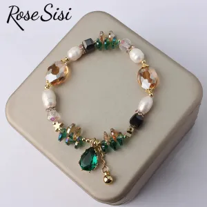 Rose sisi European and American style retro water drop pendant bracelet for women fresh water Pearl Crystal ladies bracelet