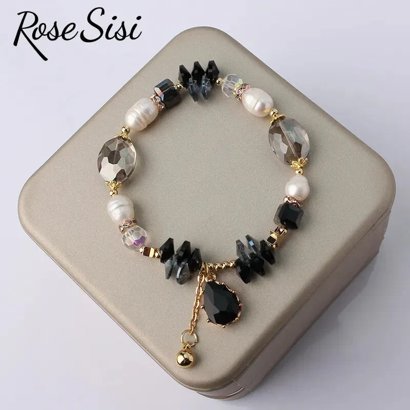 Rose sisi European and American style retro water drop pendant bracelet for women fresh water Pearl Crystal ladies bracelet