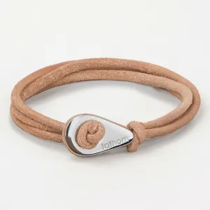 SAVANNAH Distressed Leather Thimble Charm Bracelets Mens Womens Wrap Wristbands Beige Silver