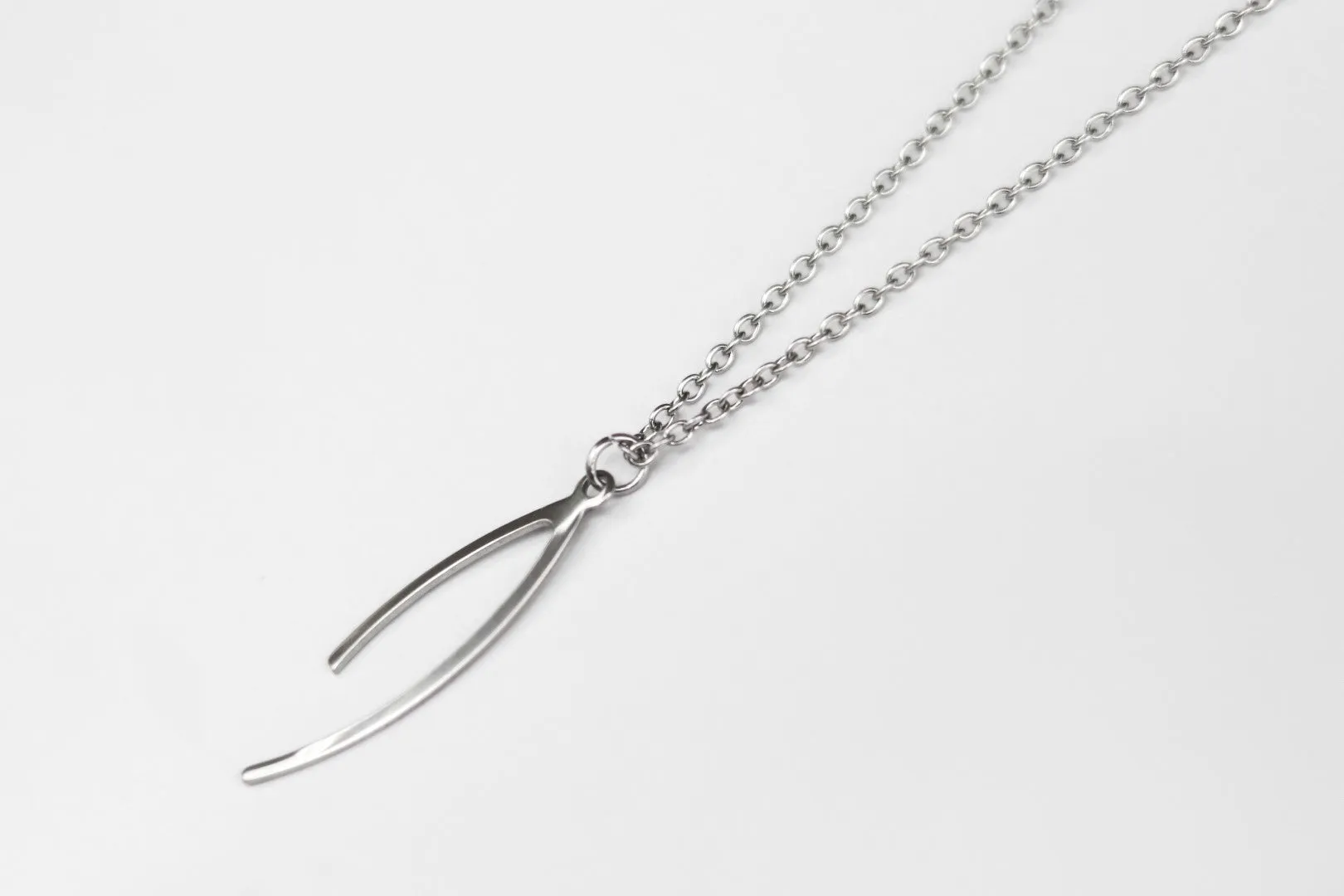 Silver Wishbone necklace for men, stainless steel chain necklace