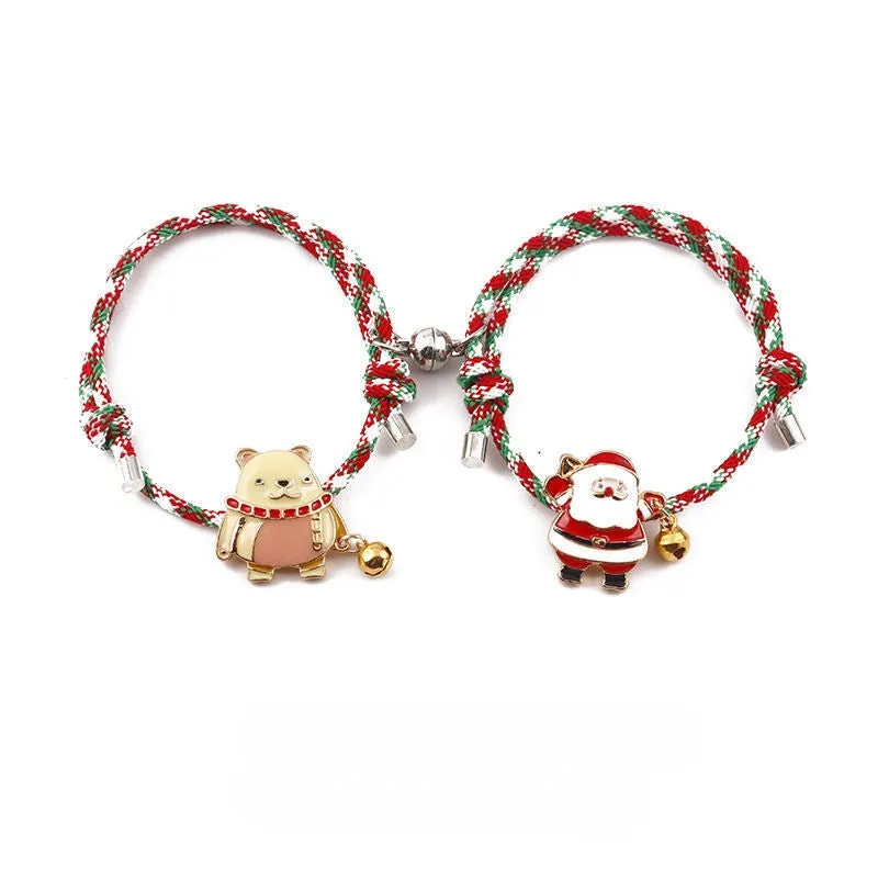 Sisslia Christmas Gift Knitting Couples Adjustable 2024 New Cartoon Cute Snowman Elk Bracelet for Woman