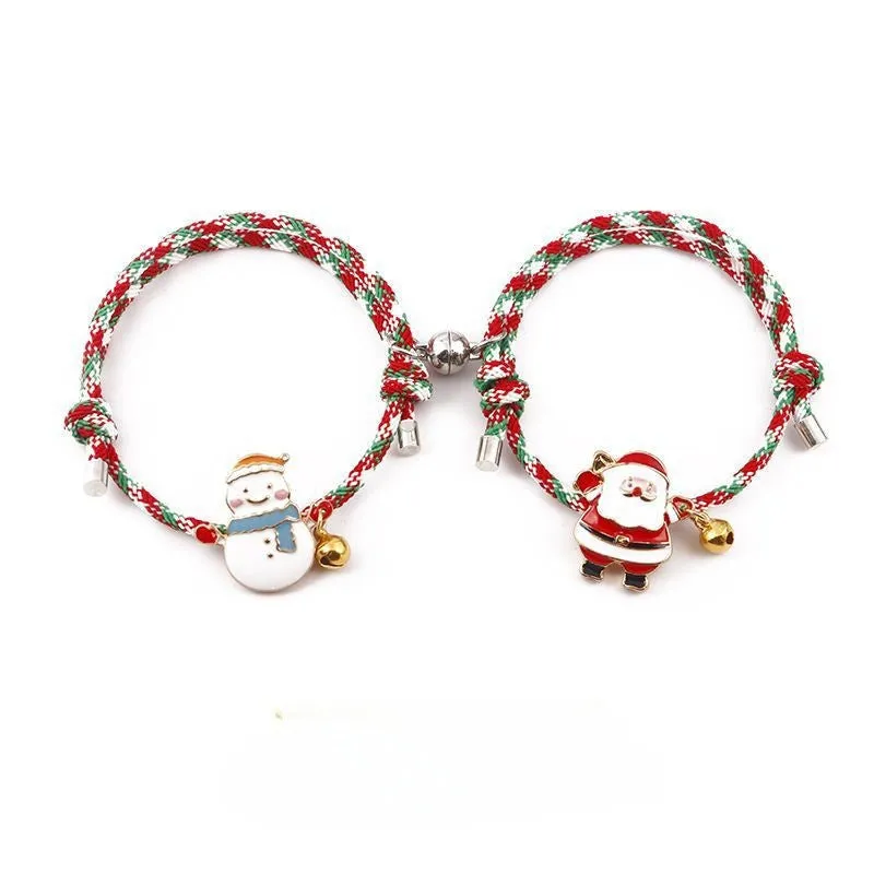 Sisslia Christmas Gift Knitting Couples Adjustable 2024 New Cartoon Cute Snowman Elk Bracelet for Woman