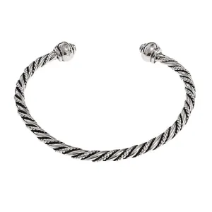 Solid 925 Sterling Silver Twist Bangle Bracelet for Men and Women