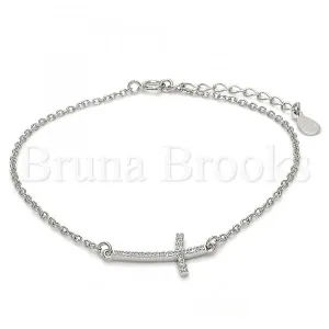 Sterling Silver 03.336.0029.07 Fancy Bracelet, Cross Design, with White Micro Pave, Polished Finish, Rhodium Tone