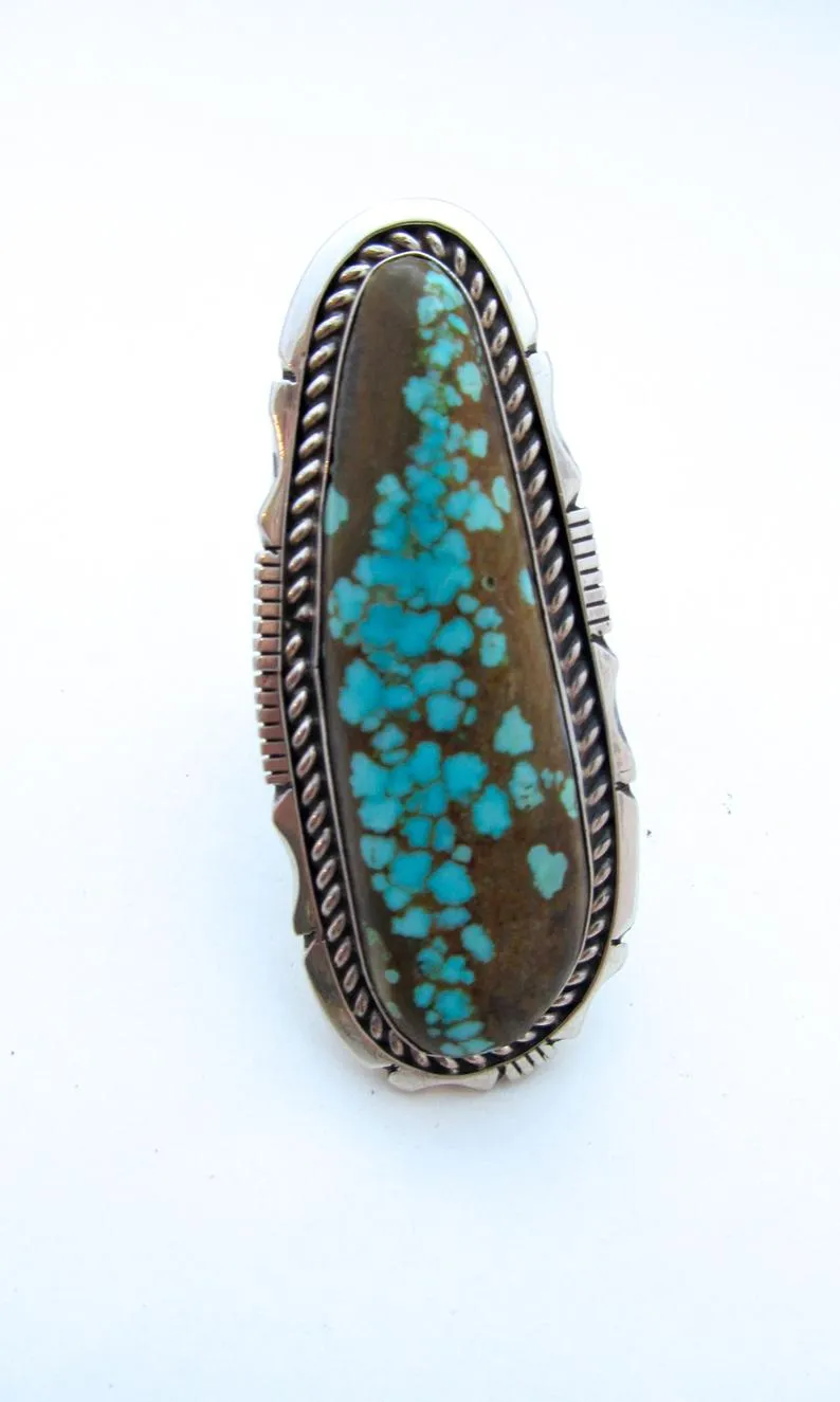 SUPER SIZE ME Navajo Silver and Turquoise Ring, Sz 13 1/2