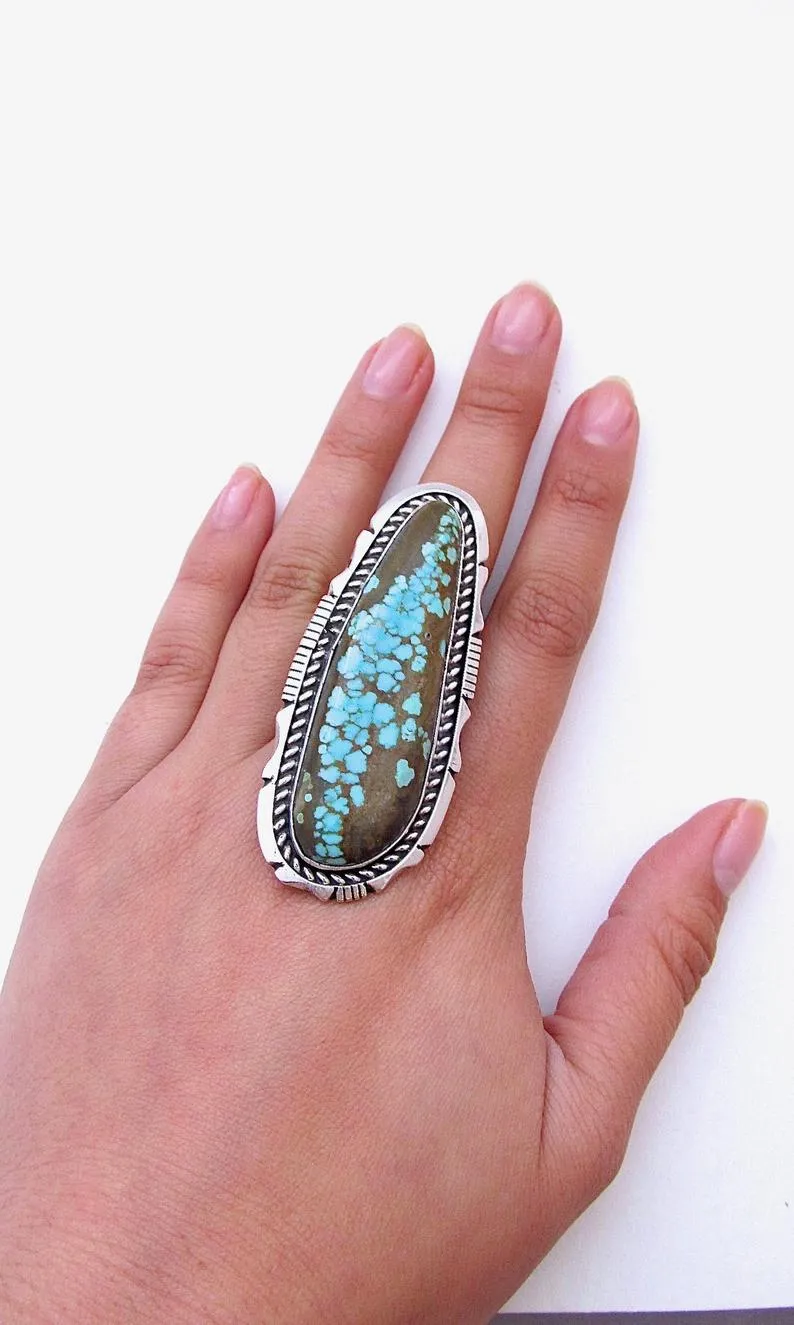 SUPER SIZE ME Navajo Silver and Turquoise Ring, Sz 13 1/2