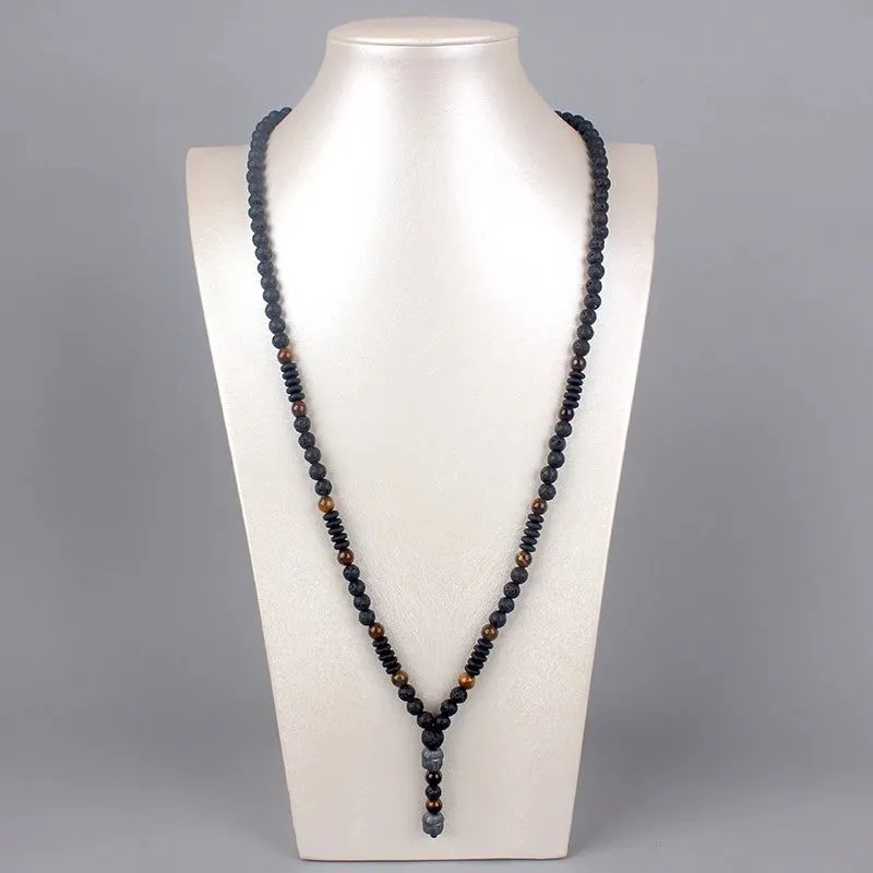 Tiger's Obsidian 108 Mala Beads Necklace