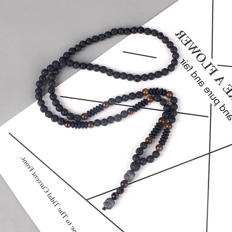 Tiger's Obsidian 108 Mala Beads Necklace