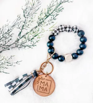 Trending Black Plaid & Solid Black Bracelet Key Chain - Mama - Nana - Grandma