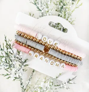 Trending Pink, Grey & Gold 5 Stack Bracelets - Love Grandma