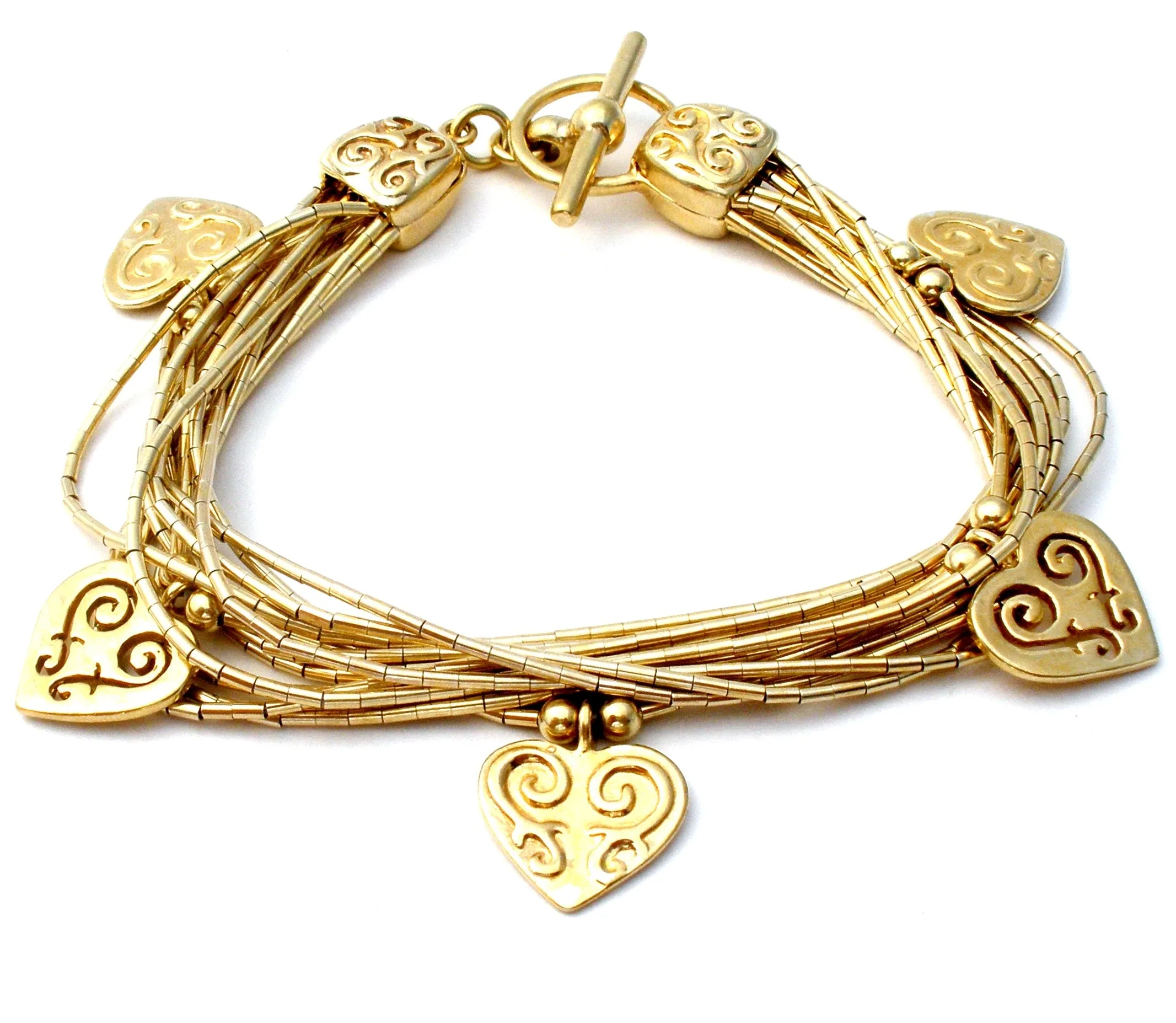 Vermeil Liquid Silver Bead Heart Charm Bracelet 925