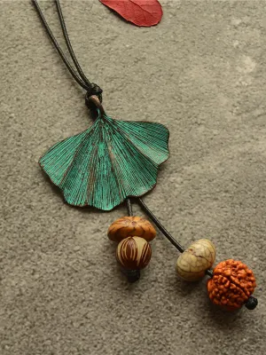 Vintage Wooden Beaded Leaf Shape Necklaces Accessories